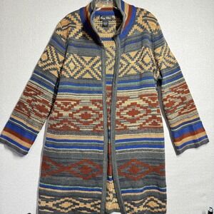 Easy Chic Cardigan Sweater‎ Womens Large Aztec Longline Open Front Knit Pattern
